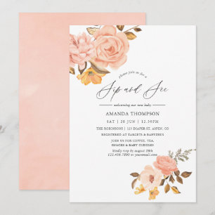Invitation Fête de découverte rose poudré et floral doré Sip