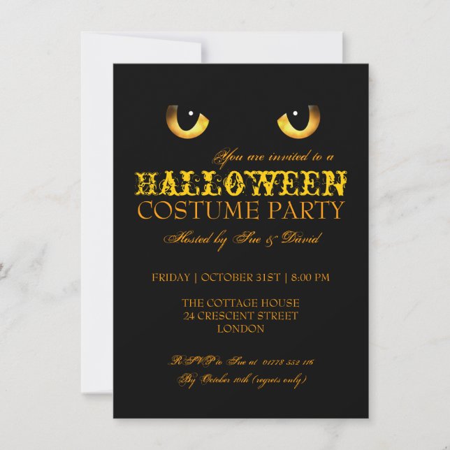 Invitation Fête de déguisement d'Halloween Chat Noir Jaune (Devant)