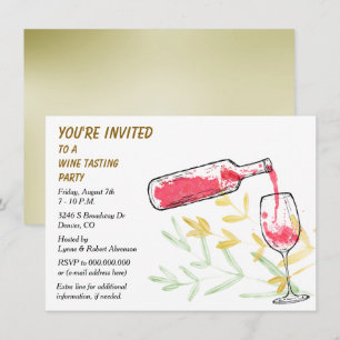 Invitation Fête de dégustation de vin au flacon et verre à aq