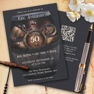 Invitation Fête de dégustation de vin d'anniversaire avec cod
