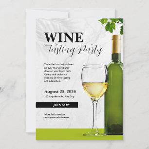 Invitation Fête de dégustation de vin élégante blanche et ver