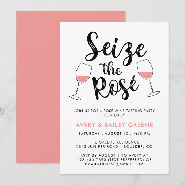 Invitation Fête de dégustation de vin rosé Saisissez le jour (Devant / Derrière)