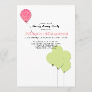 Invitation Fête de départ avec ballons roses et verts