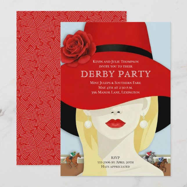 Invitation Fête de derby de cheval à aquarelle (Devant / Derrière)