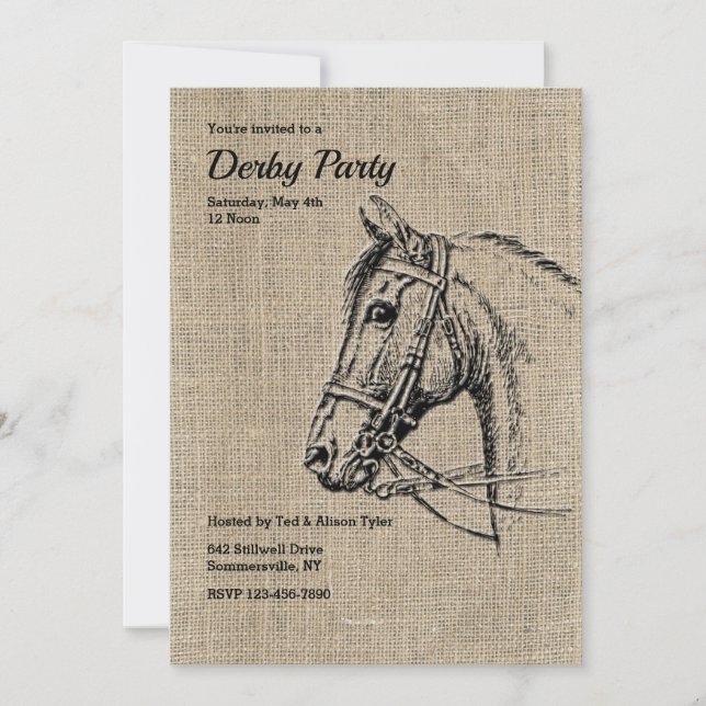 Invitation Fête de Derby de Cheval Rustique (Devant)