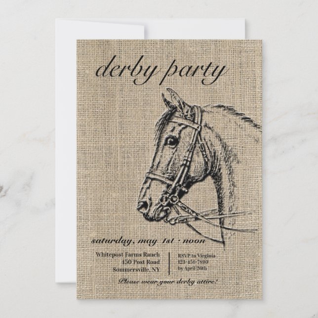 Invitation Fête de Derby de Cheval Rustique (Devant)