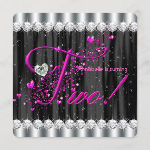 Invitation Fête de deuxième anniversaire Girly Glam
