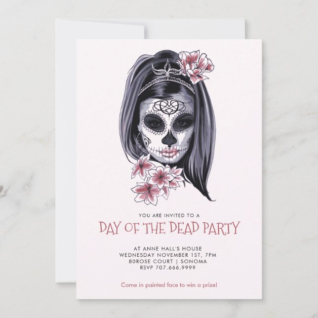 Invitation Fête de Dia De Los Muertos Rouge Foncé (Devant)