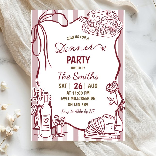 Invitation Fête de dîner au vin manuscrit Doodle (Créateur téléchargé)
