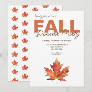 Invitation Fête de dîner automnale aux feuilles aquarelles ru