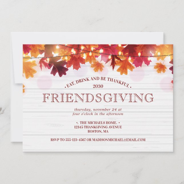 Invitation Fête de dîner d'automne de Friendsgiving joyeux (Devant)