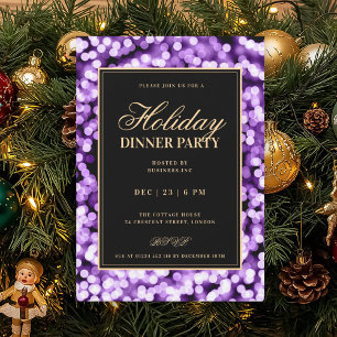 Invitation Fête de dîner de vacances lumières glamour noir et