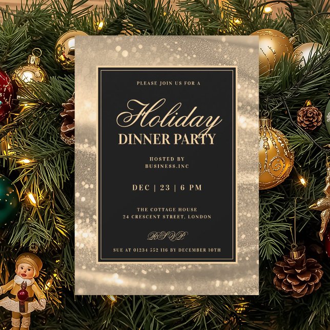 Invitation Fête de dîner de vacances Paillettes de glamour no (Black & Gold Glam Sequins Holiday Dinner Party Invitation)