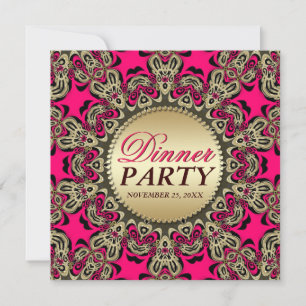 Invitation Fête de dîner décorative exotique or rose chaud