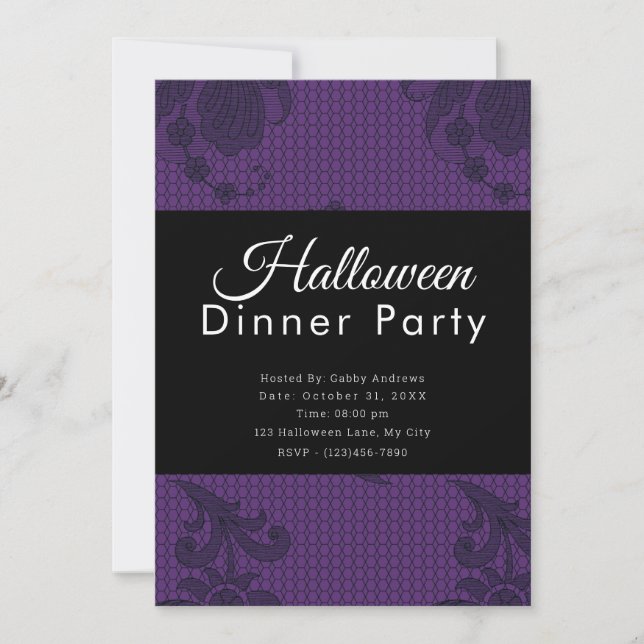 Invitation Fête de dîner d'Halloween aux fleurs violettes (Devant)
