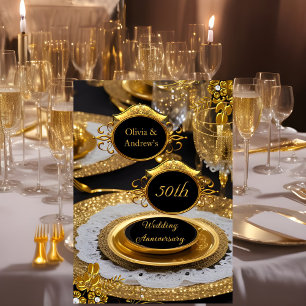 Invitation Fête de dîner en or et diamant pour le 50e anniver