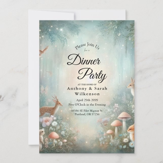 Invitation Fête de dîner enchantée forêt de teck et de pêche  (Devant)