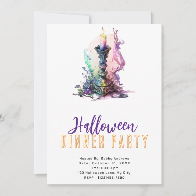 Invitation Fête de dîner Halloween Bougie Pastel Fumée (Devant)