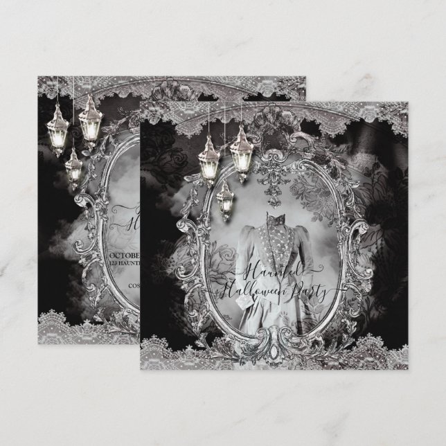 Invitation Fête de dîner Halloween Dame Fantôme Vintage  (Devant / Derrière)