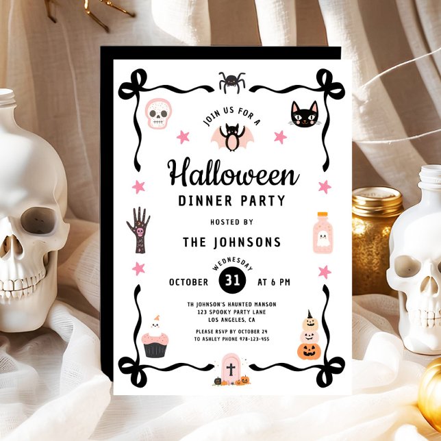 Invitation Fête de dîner Halloween de Coquette Mignonne (Cute Coquette Halloween Dinner Party Invitation)