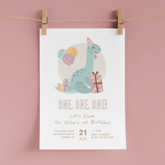Invitation Fête de Dino Rawr Mignon 1er Anniversaire (Créateur téléchargé)