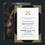 Invitation Fête de diplôme en sciences infirmières<br><div class="desc">Cette invitation présente une fausse feuille d'or avec des rayures. Les couleurs de cette carte de graduation photo,  y compris le texte et l'image,  peuvent être personnalisées.</div>