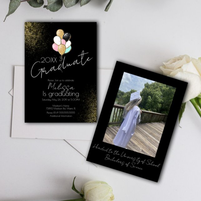 Invitation Fête de diplômée universitaire avec paillettes et  (Créateur téléchargé)