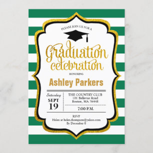 Invitation Fête de diplômes - Gold White vert