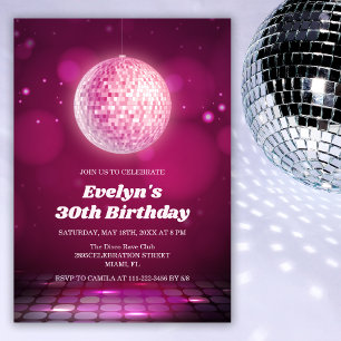 Invitation Fête de discothèque moderne Adulte Rose 30e annive