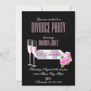Invitation Fête de divorce champagne noir rose élégant