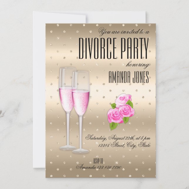 Invitation Fête de divorce champagne rose élégant (Devant)