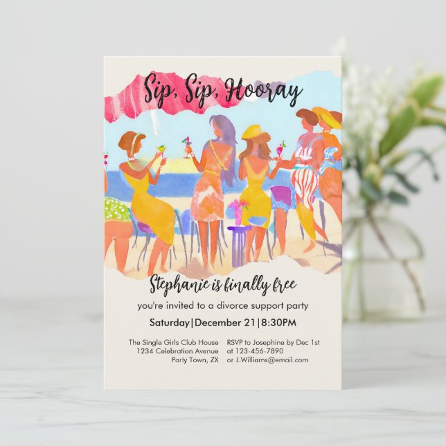 Invitation Fête de divorce de femme avec cocktail de plage d' (Debout devant)