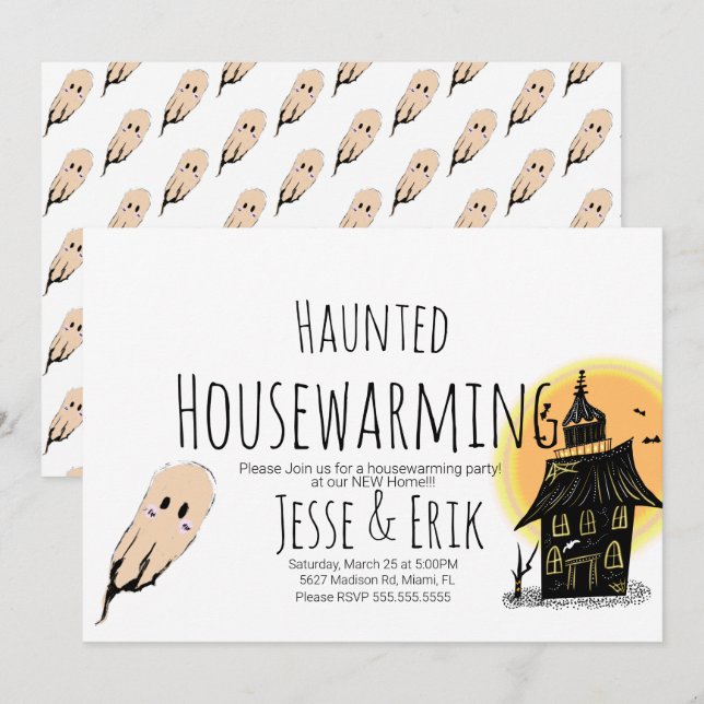 Invitation Fête de Doodle de Chauffage de Maison Hantée Moder (Devant / Derrière)