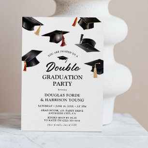 Invitation Fête de Double Diplôme avec des Cartons de Mortier