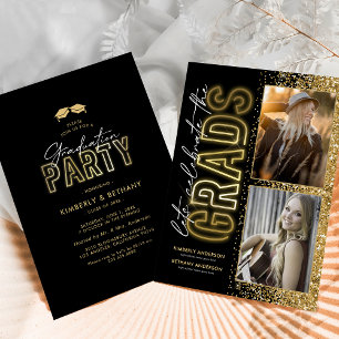 Invitation Fête de double diplôme Or Noir Moderne