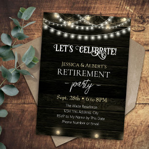 Invitation Fête de double retraite Luminaires en bois rustiqu