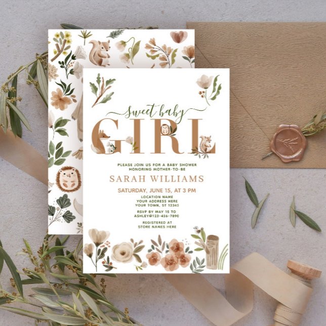 Invitation Fête de Douce Bébé Fille Animaux de la Forêt Bohèm (Créateur téléchargé)