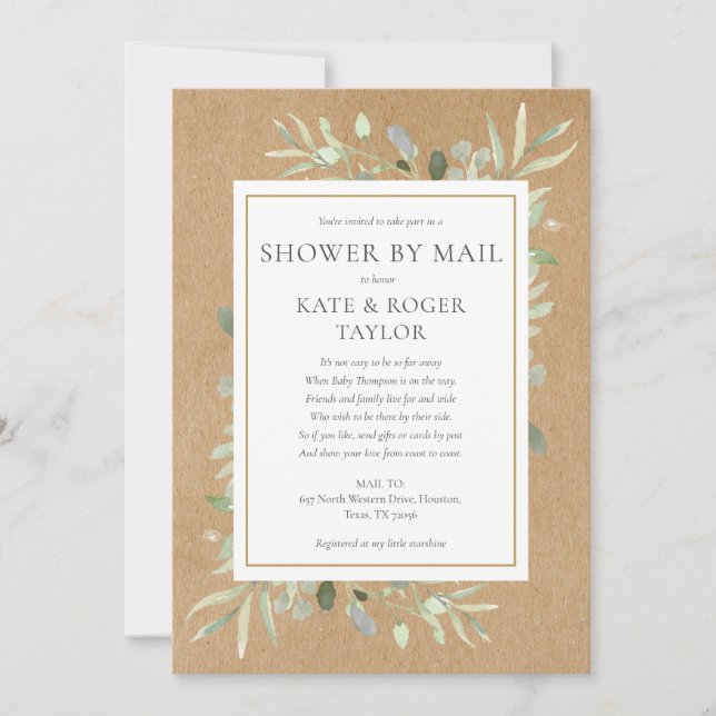 Invitation Fête de douche de bébé Rustique avec plantes par l (Devant)