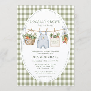 Invitation Fête de douche de couple en gingham sauge cultivé