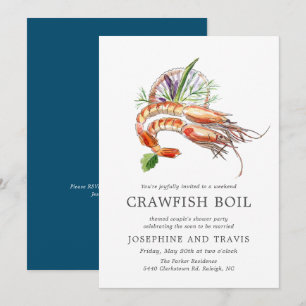 Invitation Fête de douche de couple Minimal Crawfish Boil Ble