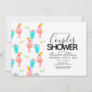 Invitation Fête de douche de couples peinte au cocktail d'aqu