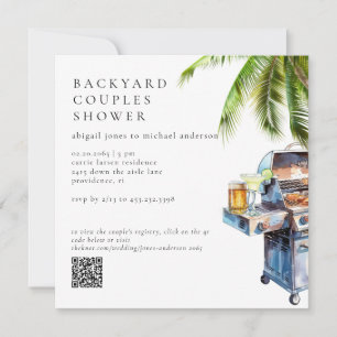 Invitation Fête de douche de couples Tropicale BBQ dans la co
