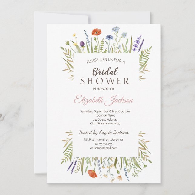 Invitation Fête de douche de mariée à l'aquarelle de petite p (Devant)
