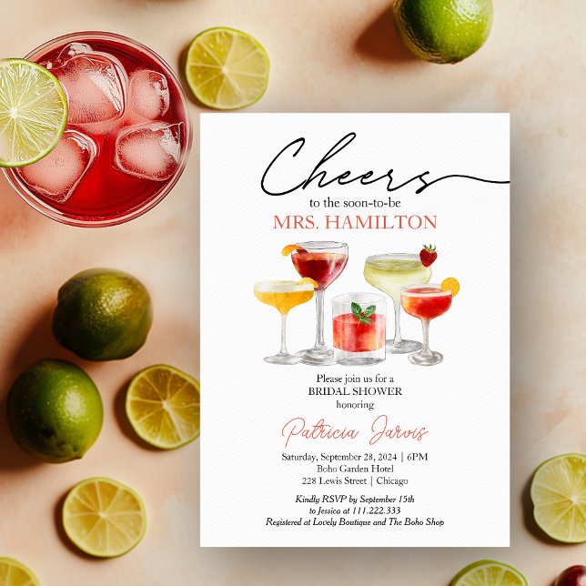 Invitation Fête de douche de mariée au cocktail mignon (Créateur téléchargé)