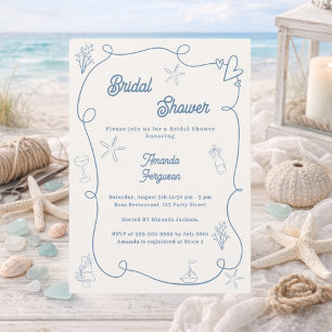 Invitation Fête de douche de mariée bleu poussiéreux côtier d