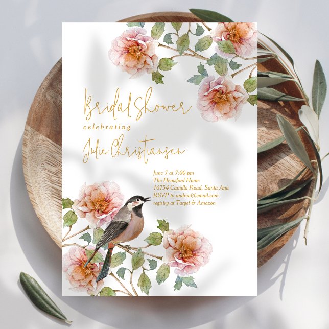 Invitation Fête de douche de mariée Boho Bird en fleurs (Créateur téléchargé)