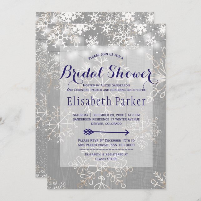 Invitation Fête de douche de mariée de merveilleux blanc de m (Devant / Derrière)