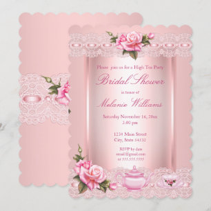 Invitation Fête de douche de mariée Fleurs roses Tea Party él