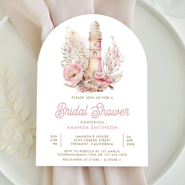 Invitation Fête de douche de mariée phare nautique à arche fl (Créateur téléchargé)