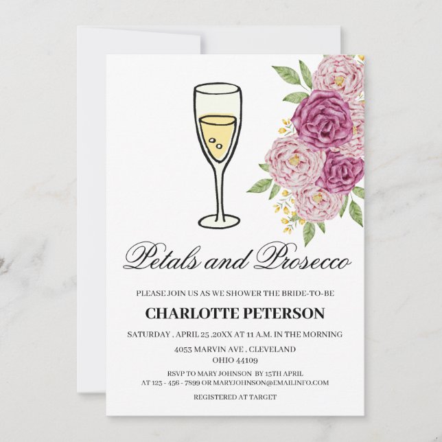 Invitation Fête de douche de mariée sur le thème du vin avec  (Devant)
